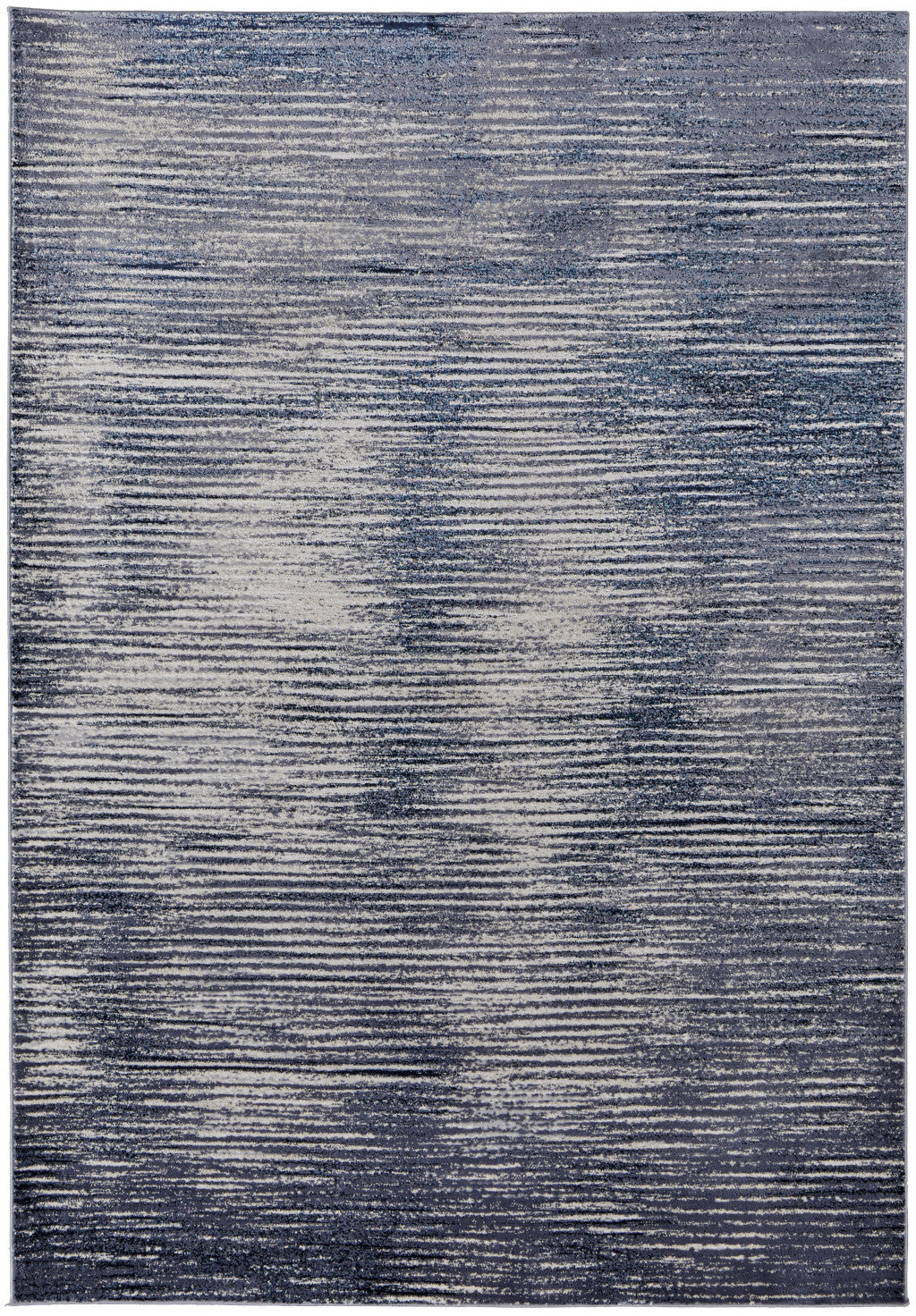 12 x 15 Blue Gray & Ivory Striped Power Loom Distressed Rug