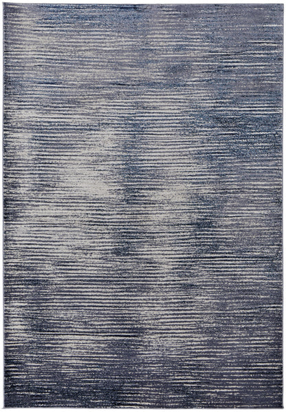 12 x 15 Blue Gray & Ivory Striped Power Loom Distressed Rug