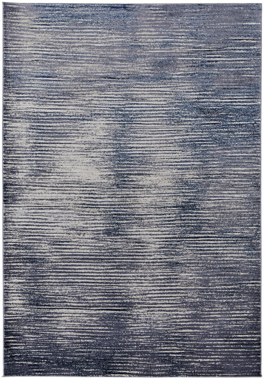 12 x 15 Blue Gray & Ivory Striped Power Loom Distressed Rug