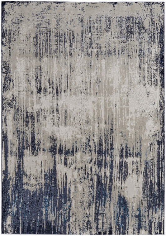 10 x 13 Tan Blue & Ivory Power Loom Distressed Rug