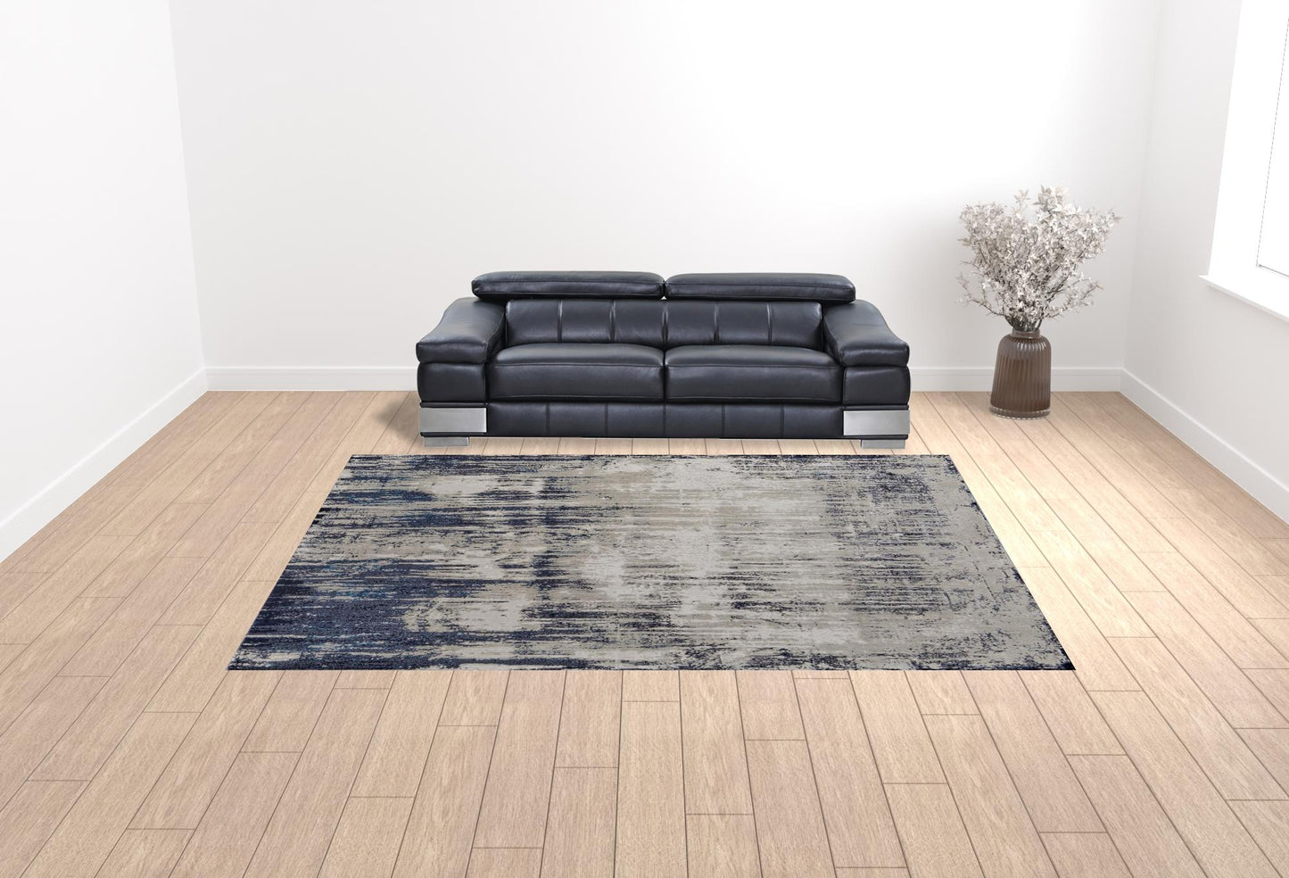 10 x 13 Tan Blue & Ivory Power Loom Distressed Rug