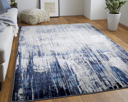 10 x 13 Tan Blue & Ivory Power Loom Distressed Rug