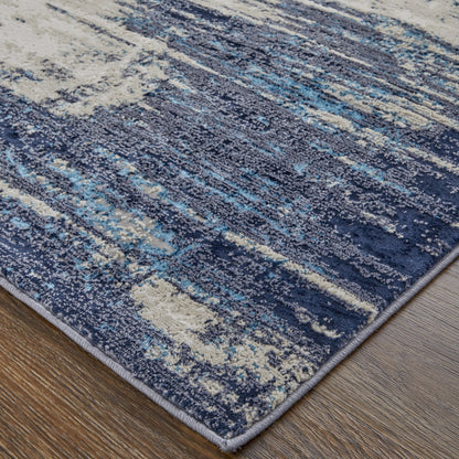 12 x 15 Tan Blue & Ivory Power Loom Distressed Rug