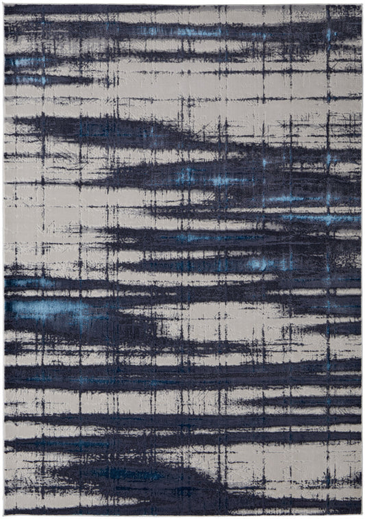 10 x 13 Ivory Blue & Gray Power Loom Distressed Rug