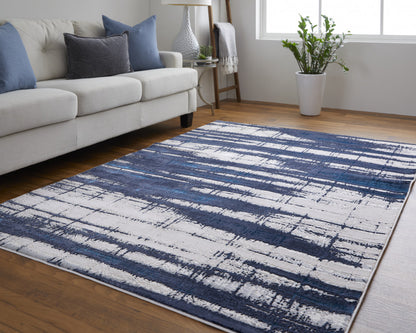 10 x 13 Ivory Blue & Gray Power Loom Distressed Rug