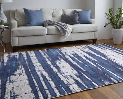 10 x 13 Ivory Blue & Gray Power Loom Distressed Rug