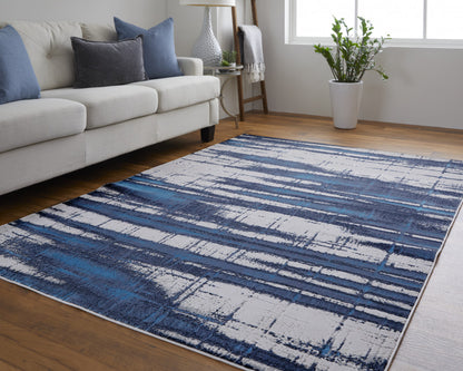 10 x 13 Ivory Blue & Gray Power Loom Distressed Rug