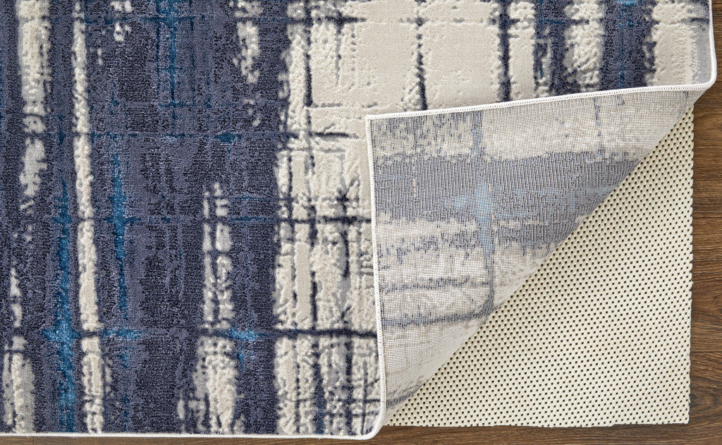 10 x 13 Ivory Blue & Gray Power Loom Distressed Rug