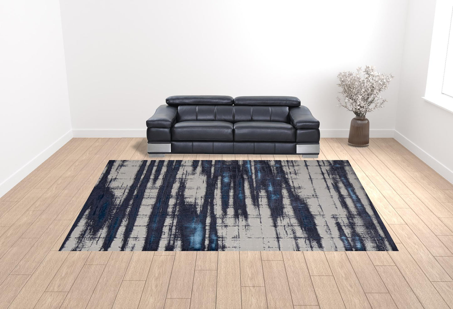 12 x 15 Ivory Blue & Gray Power Loom Distressed Rug