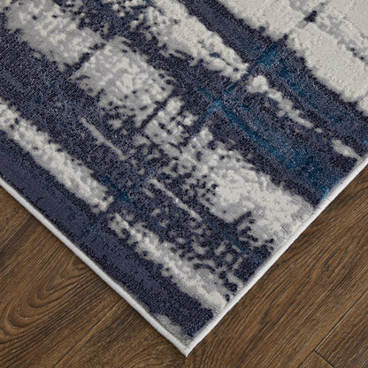 12 x 15 Ivory Blue & Gray Power Loom Distressed Rug
