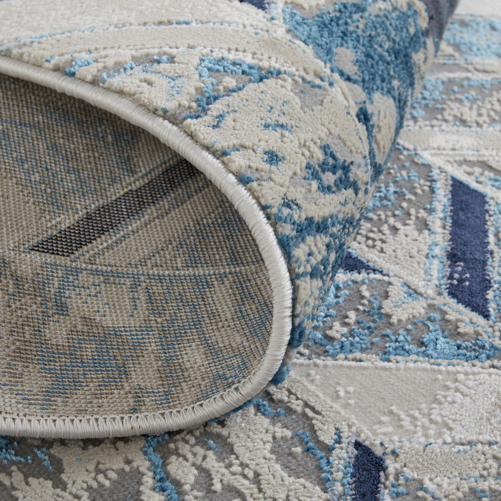10 x 13 Ivory Blue & Gray Chevron Power Loom Distressed Rug
