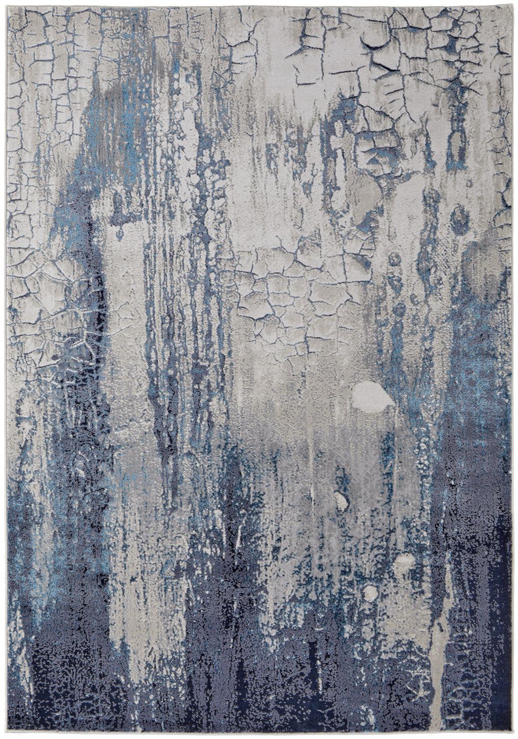 10 x 13 Ivory Blue & Black Power Loom Distressed Rug