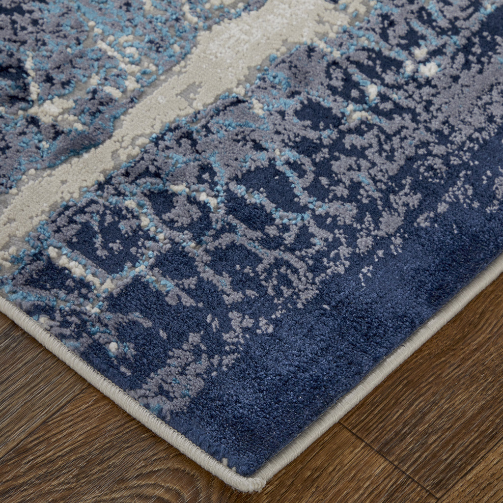 10 x 13 Ivory Blue & Black Power Loom Distressed Rug