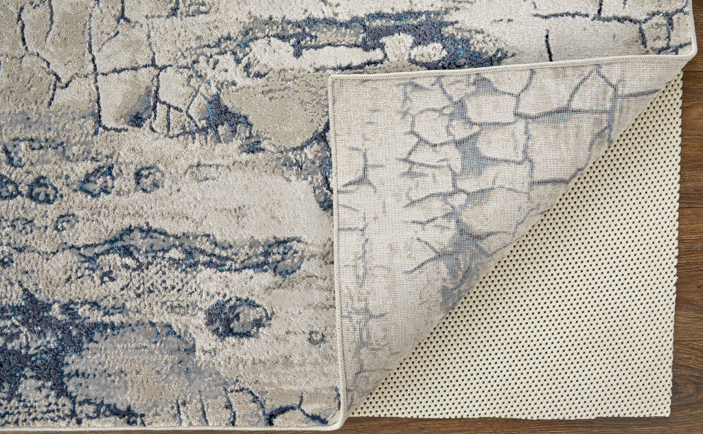 10 x 13 Ivory Blue & Black Power Loom Distressed Rug