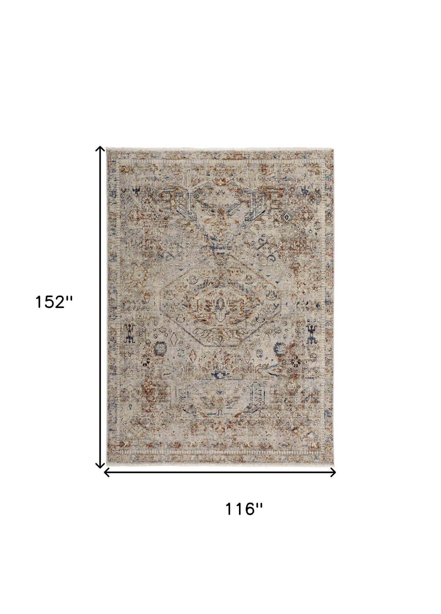 10 x 13 Tan Orange & Red Floral Power Loom Distressed Rug With Fringe