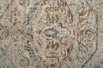 10 x 13 Tan Orange & Red Floral Power Loom Distressed Rug With Fringe
