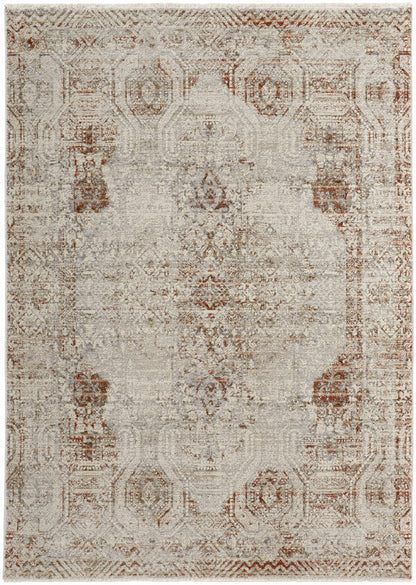 10 x 13 Tan Ivory & Orange Floral Power Loom Distressed Rug With Fringe