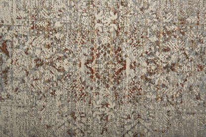 10 x 13 Tan Ivory & Orange Floral Power Loom Distressed Rug With Fringe