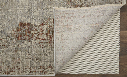 12 x 15 Tan Ivory & Orange Floral Power Loom Distressed Rug With Fringe