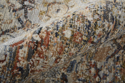 12 x 15 Tan Orange & Blue Floral Power Loom Distressed Rug With Fringe