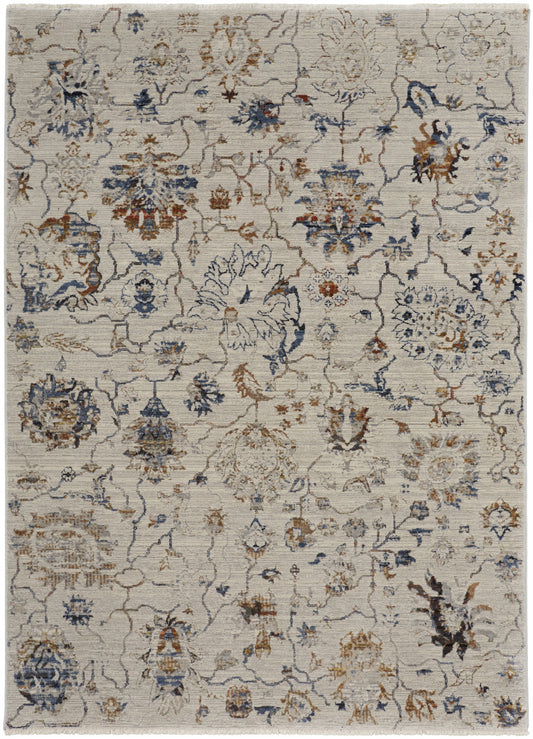 12 x 15 Orange & Ivory Floral Power Loom Distressed Rug With Fringe