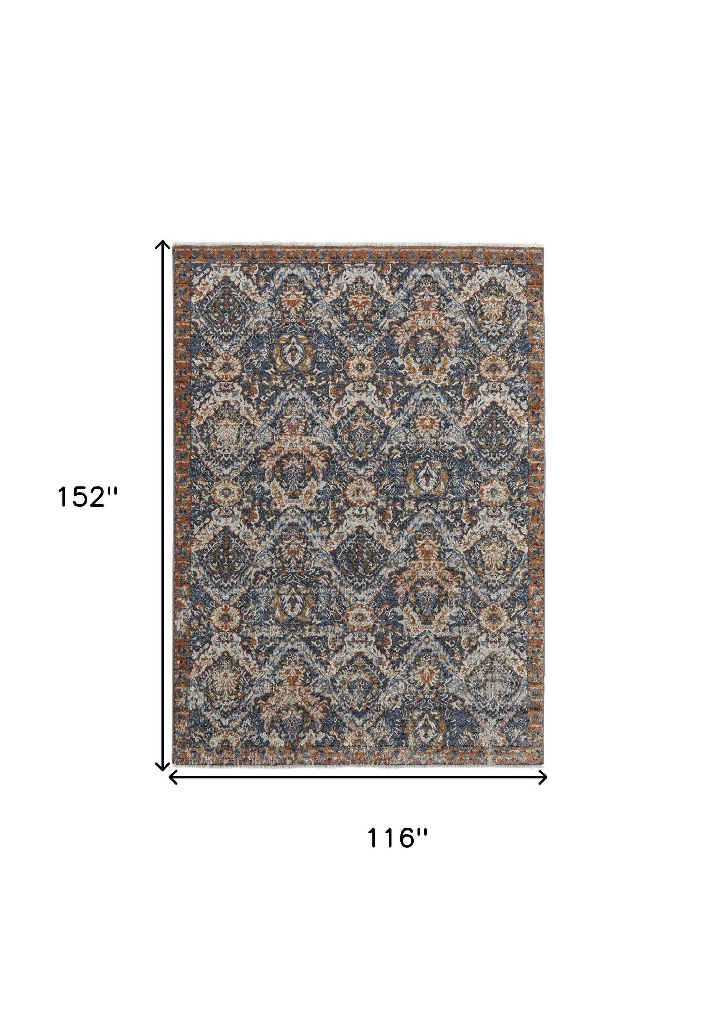 10 x 13 Blue Orange & Ivory Floral Power Loom Rug With Fringe