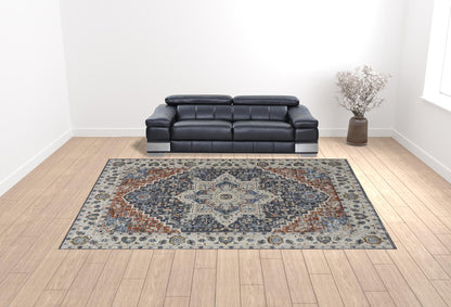 12 x 15 Ivory Blue & Red Floral Power Loom Rug With Fringe