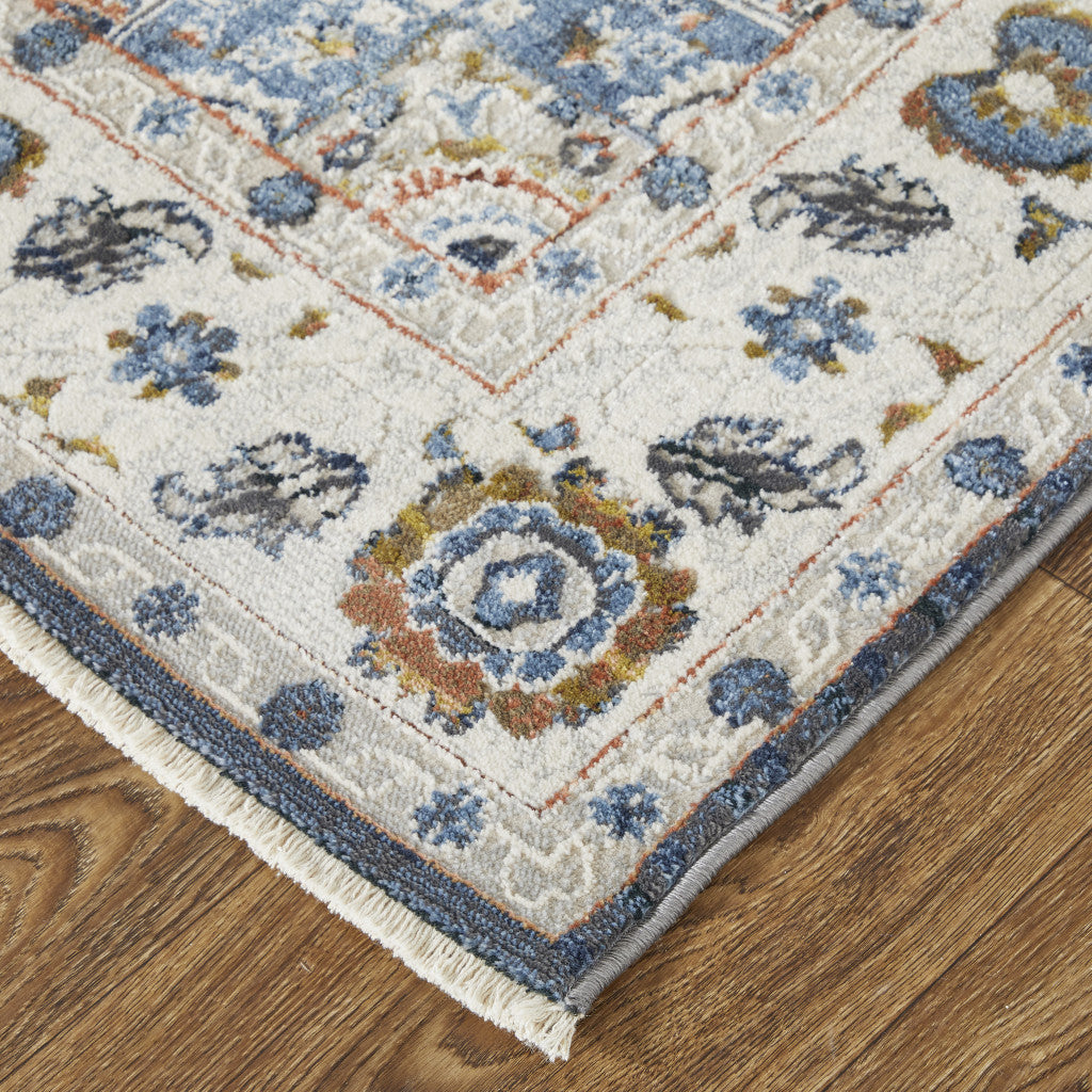12 x 15 Ivory Blue & Red Floral Power Loom Rug With Fringe