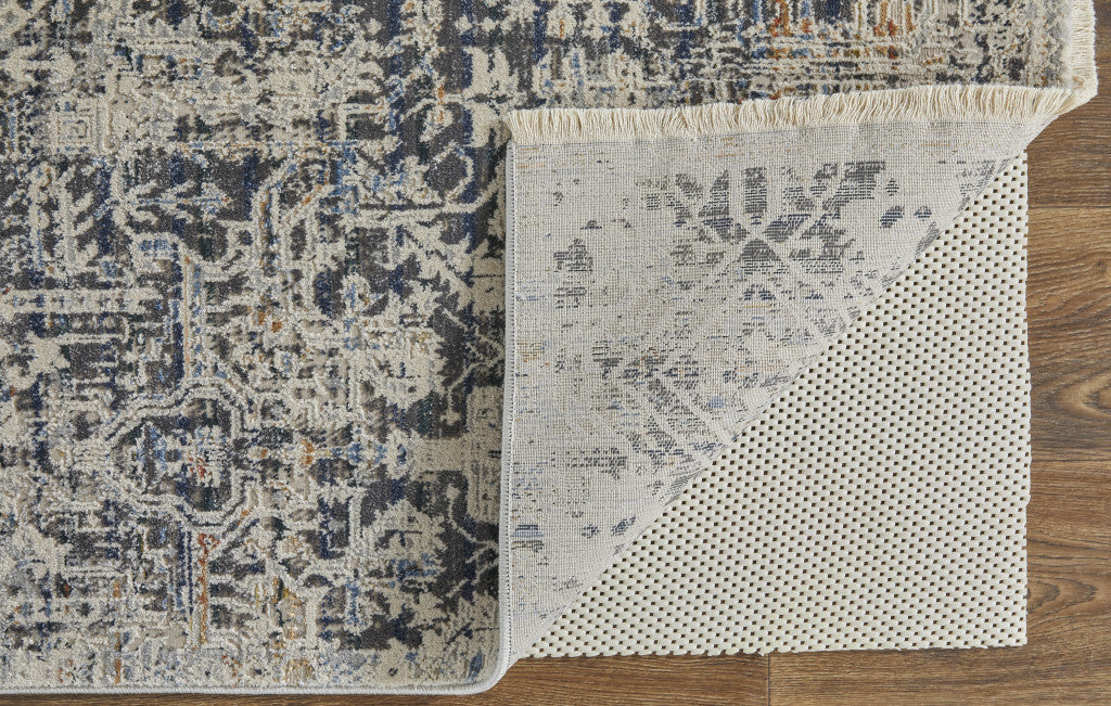 10 x 13 Ivory Gray & Taupe Power Loom Distressed Rug With Fringe