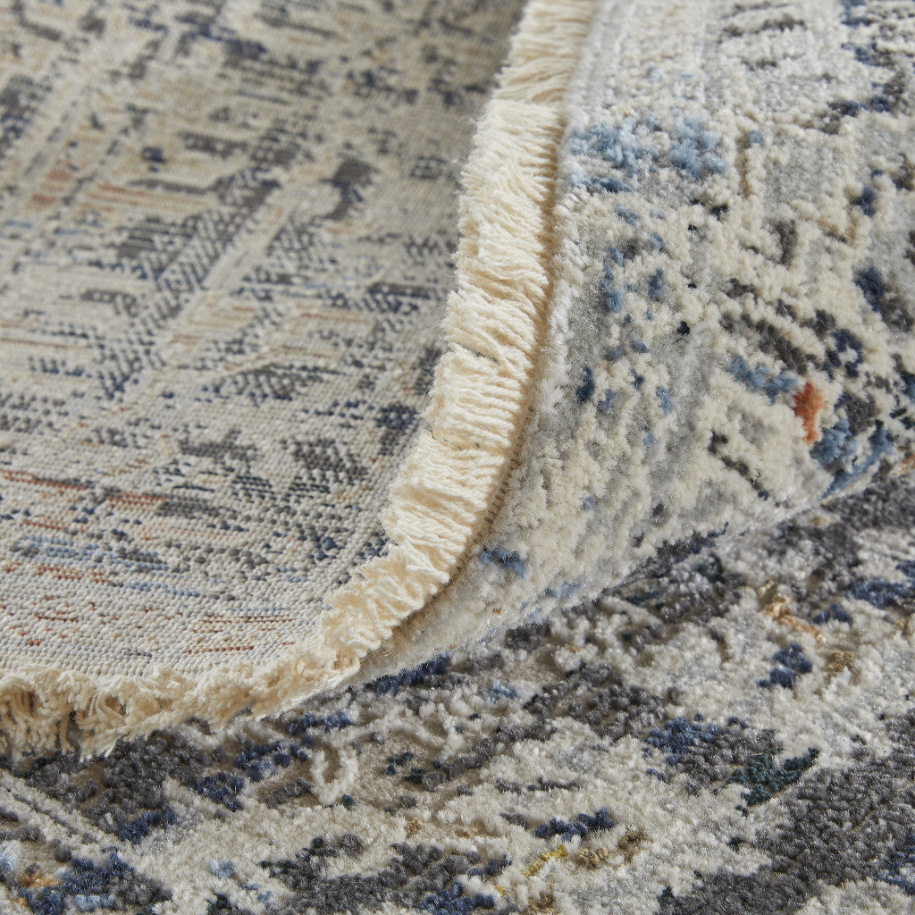 10 x 13 Ivory Gray & Taupe Power Loom Distressed Rug With Fringe