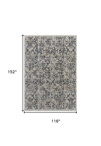 10 x 13 Ivory Gray & Taupe Power Loom Distressed Rug With Fringe