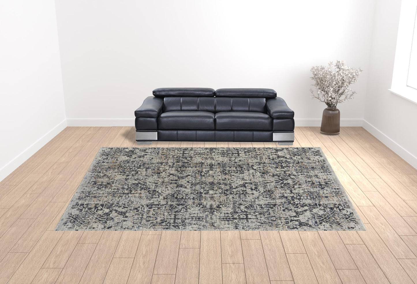 12 x 15 Ivory Gray & Taupe Power Loom Distressed Rug With Fringe