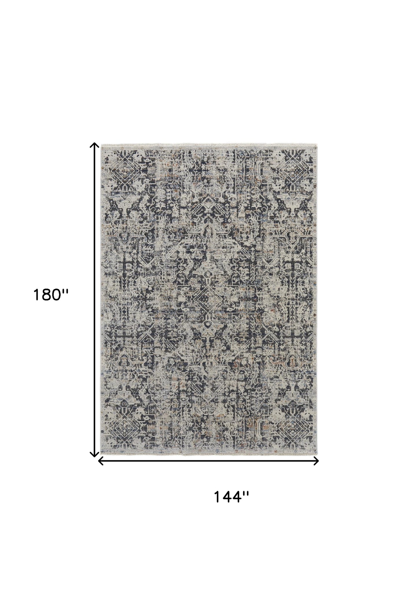 12 x 15 Ivory Gray & Taupe Power Loom Distressed Rug With Fringe