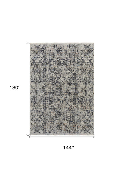 12 x 15 Ivory Gray & Taupe Power Loom Distressed Rug With Fringe
