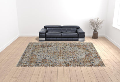 12 x 15 Tan Ivory & Orange Floral Power Loom Rug With Fringe