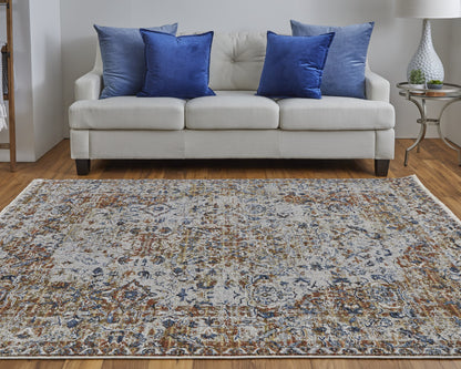 12 x 15 Tan Ivory & Orange Floral Power Loom Rug With Fringe