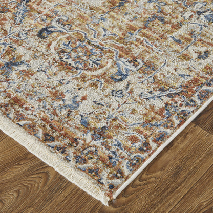 12 x 15 Tan Ivory & Orange Floral Power Loom Rug With Fringe