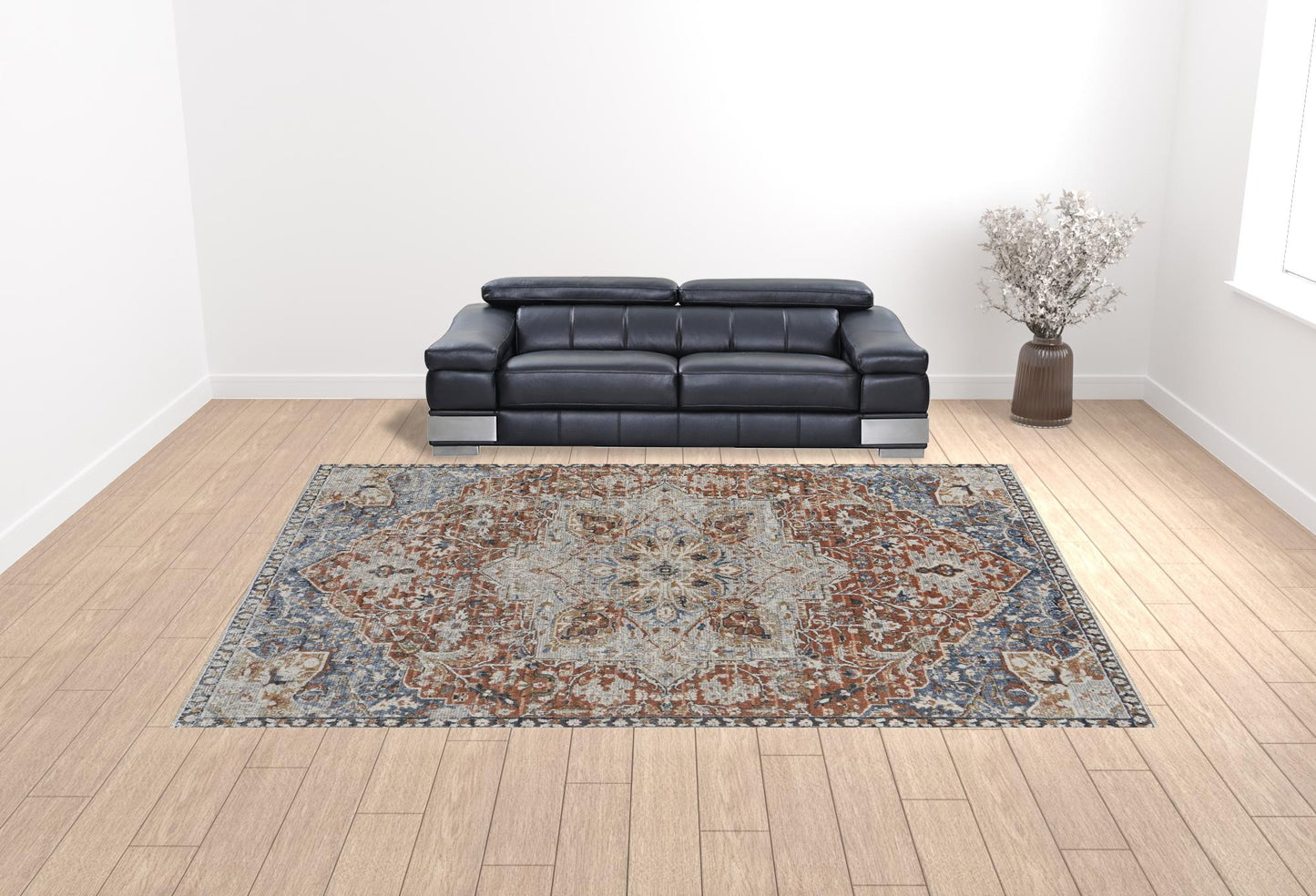 12 x 15 Orange Ivory & Blue Floral Power Loom Rug With Fringe