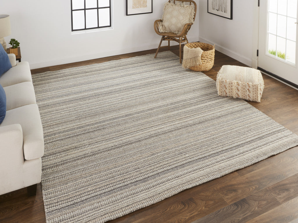9 x 12 Gray & Taupe Wool Hand Woven Stain Resistant Rug