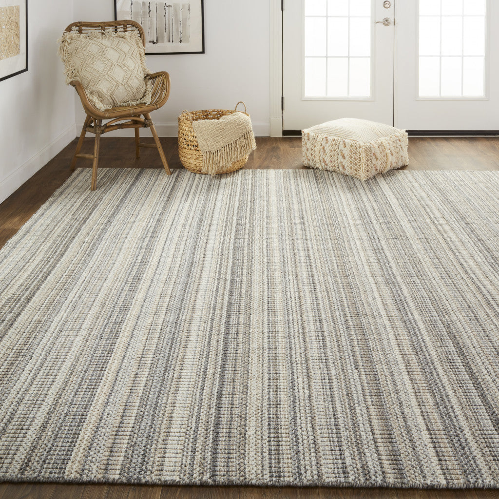 9 x 12 Gray & Taupe Wool Hand Woven Stain Resistant Rug