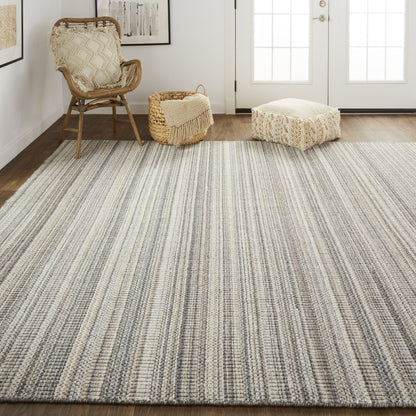 9 x 12 Gray & Taupe Wool Hand Woven Stain Resistant Rug