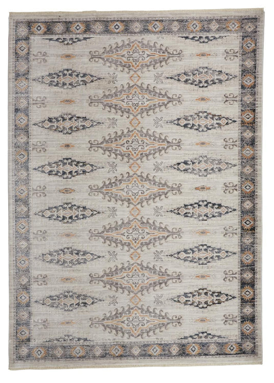 8 x 10 Gray Blue & Orange Floral Stain Resistant Rug