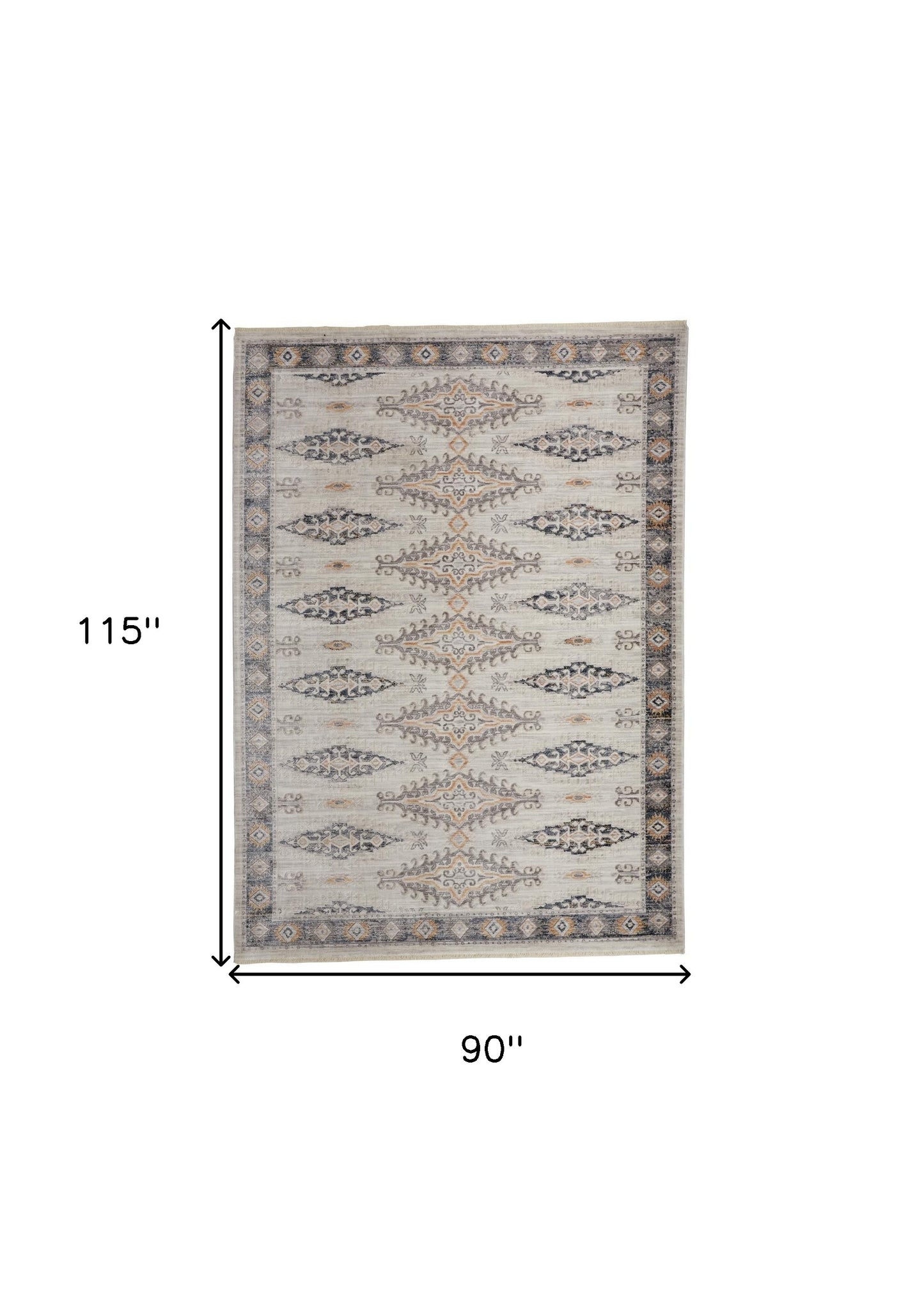 8 x 10 Gray Blue & Orange Floral Stain Resistant Rug