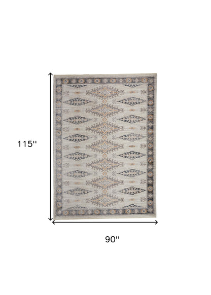 8 x 10 Gray Blue & Orange Floral Stain Resistant Rug