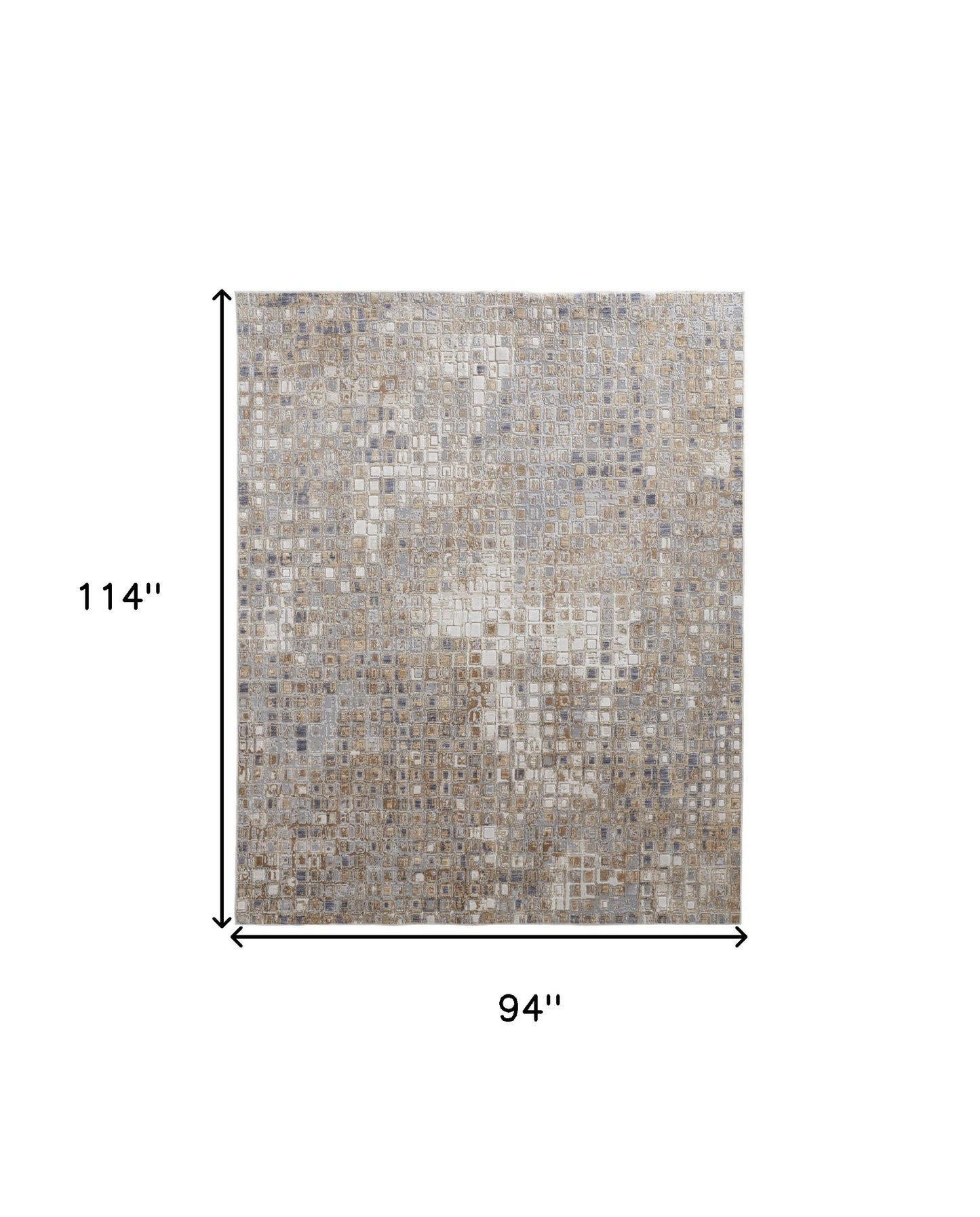 8 x 10 Tan Ivory & Blue Geometric Power Loom Distressed Rug