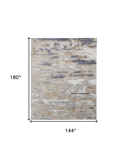 12 x 15 Tan Orange & Ivory Power Loom Distressed Rug