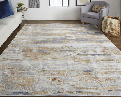 12 x 15 Tan Orange & Ivory Power Loom Distressed Rug