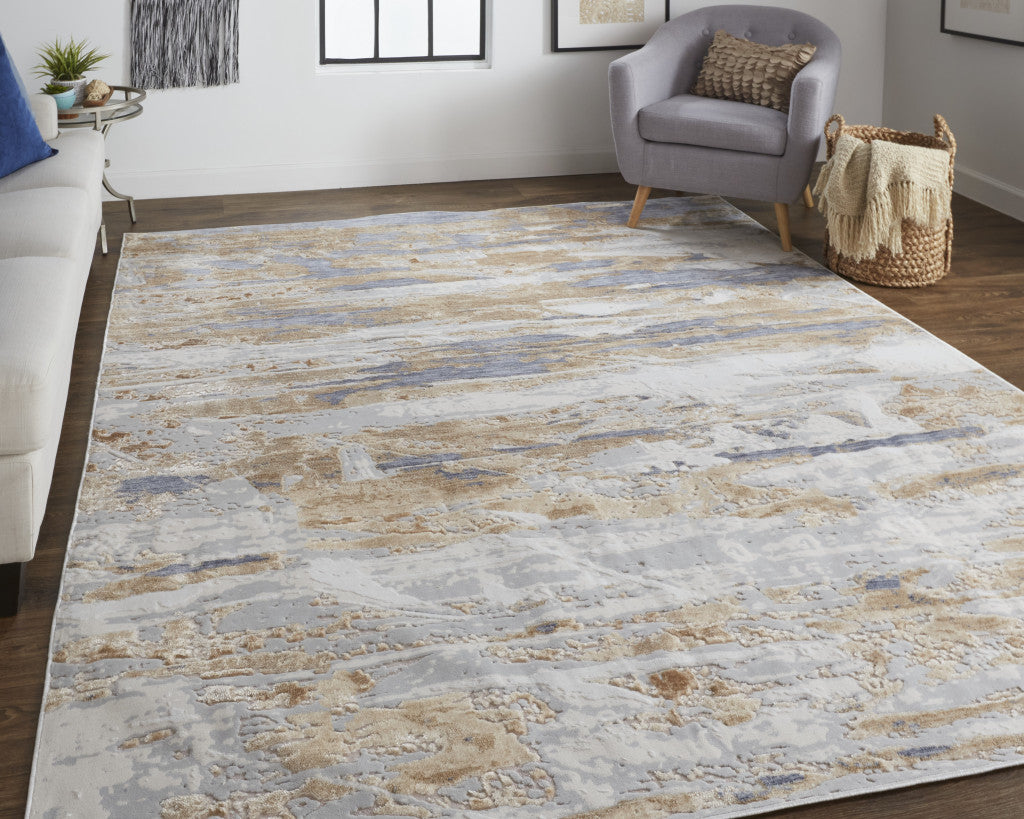 12 x 15 Tan Orange & Ivory Power Loom Distressed Rug