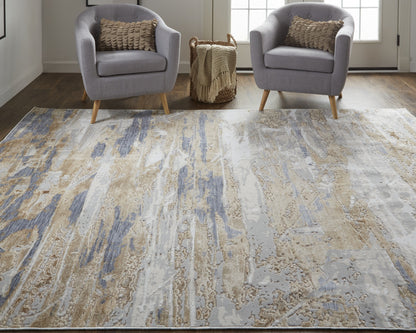 12 x 15 Tan Orange & Ivory Power Loom Distressed Rug