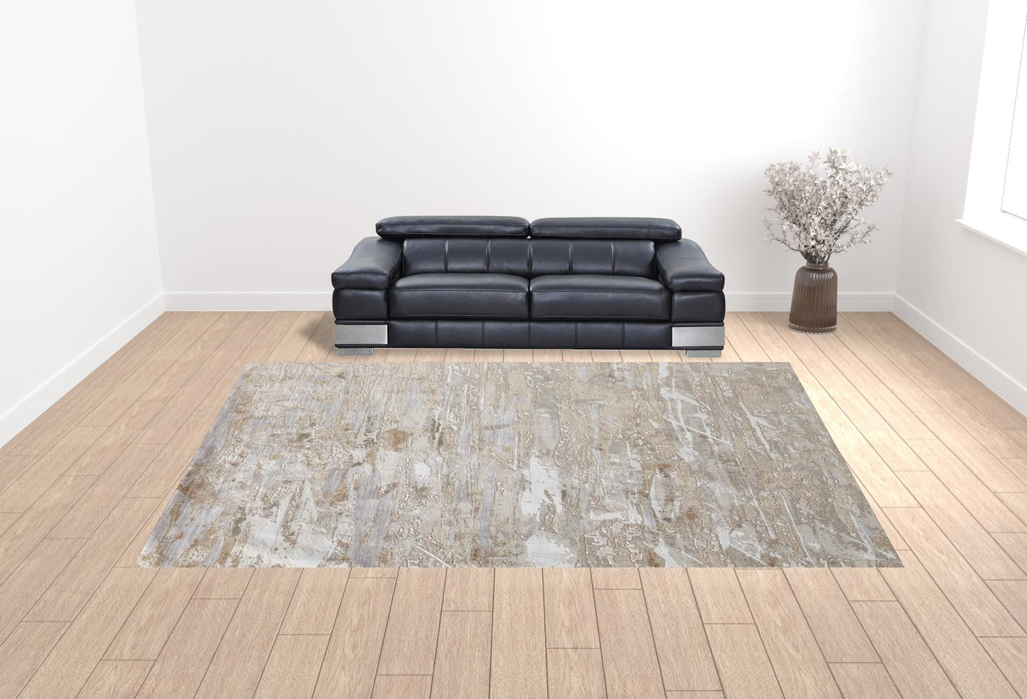 12 x 15 Tan & Ivory Power Loom Distressed Rug